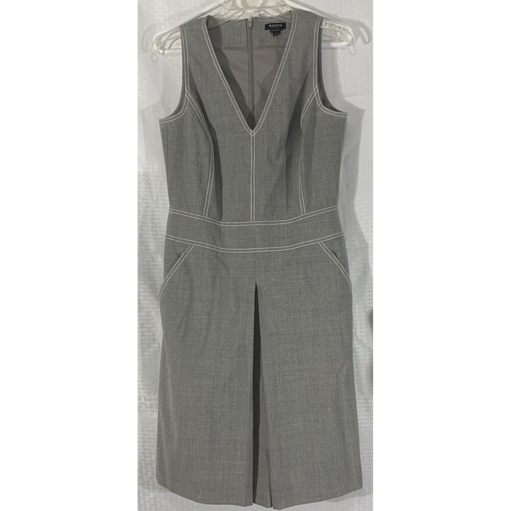 Worth New York Grey Sheath Dress Womens 4 Wool Designer V-neck Sleeveless